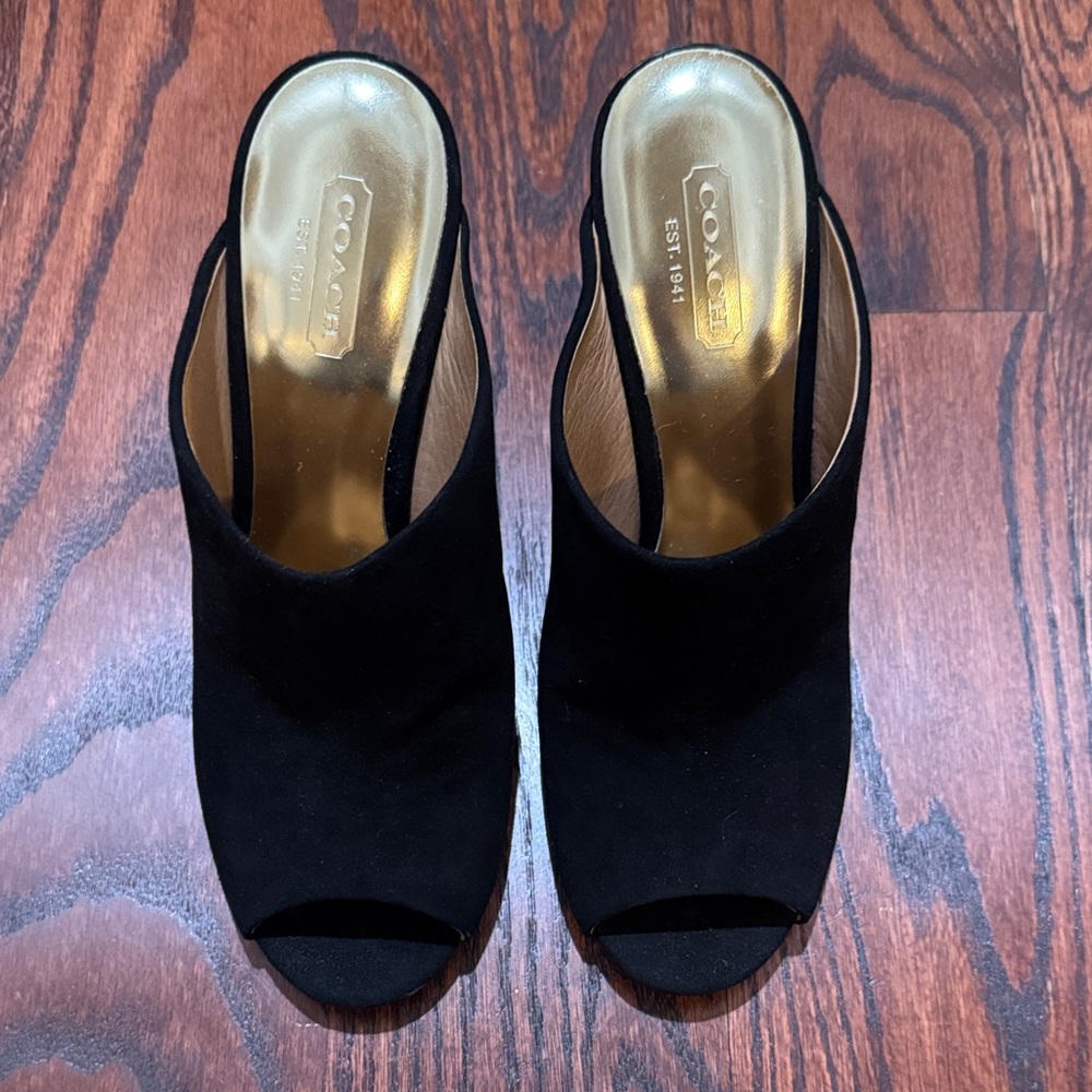 Coach Elegant Black Suede Mules